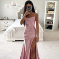 the SABRINA - Sexy Slim Fit Wrap Hip Pleated Split Satin Dress