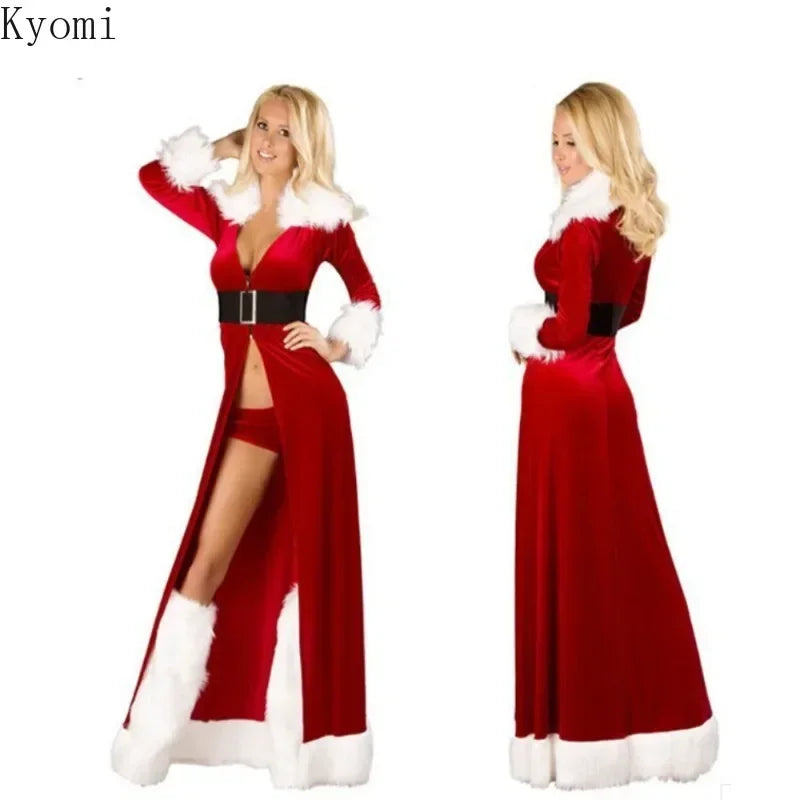 the SANTA BABY - Hot Women Sexy Deep V Neck Christmas Cosplay Costumes Halloween Festival Uniform Long Dress Santa Clause for Women Sexy Lingerie