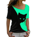 the WATCHER - Cat 3D Print V-Neck Short Sleeve Oversized T-Shirts for Women