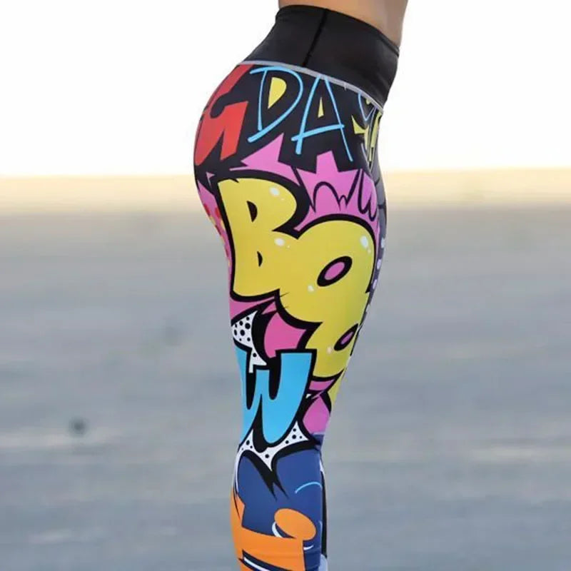 the COMIC STRIP LEGGINGS - Digital Printing Workout High Waist Push Up Leggings