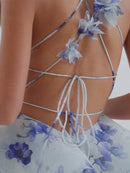 the BALLERINA - Flower Print Fluffy, Women's Lace Up Slimming Strap Party Gown Pleated Skirt Hemline Halter Beach Suspender Dresses