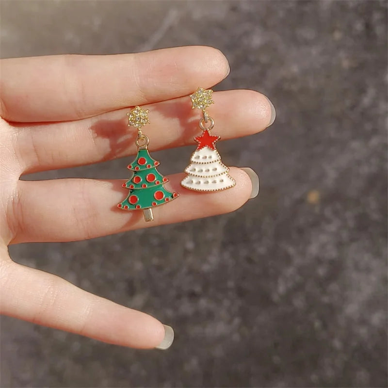 the CHRISTMAS TREE COLLECTION - Sweet Pink Christmas Tree Earrings Luxury Sparkling Zircon Dangle Earrings Xmas Holiday Party Jewelry