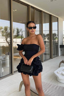 the SPICY SENORITA - Summer Fashion New Elegant Party Evening Dress for Women, Flower Sleeveless Off-Shoulder Sexy Pleated Rose Dress