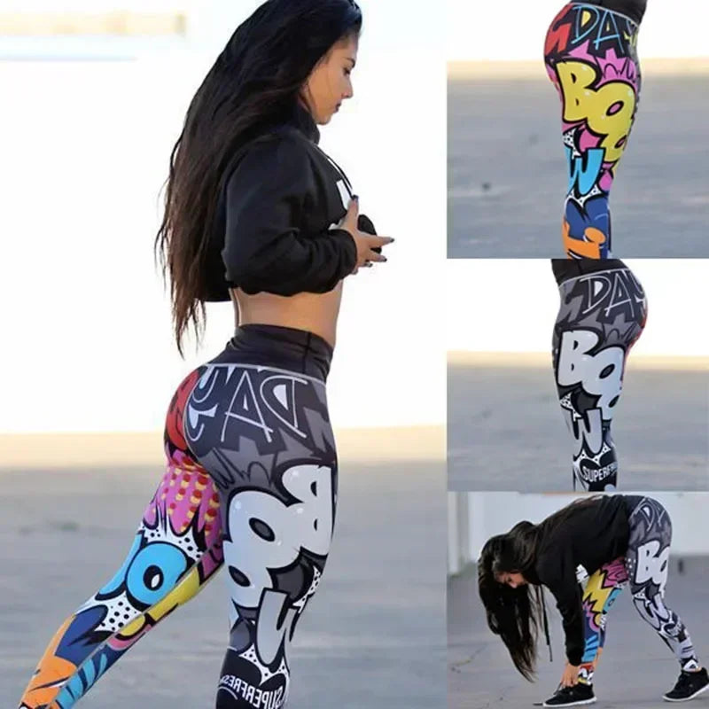 the COMIC STRIP LEGGINGS - Digital Printing Workout High Waist Push Up Leggings