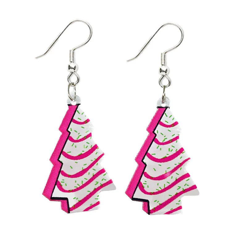 the PINK RETRO - Popular Pink Christmas Earrings Santa Claus Christmas Tree Lightning Retro Acrylic Earrings Christmas Decoration