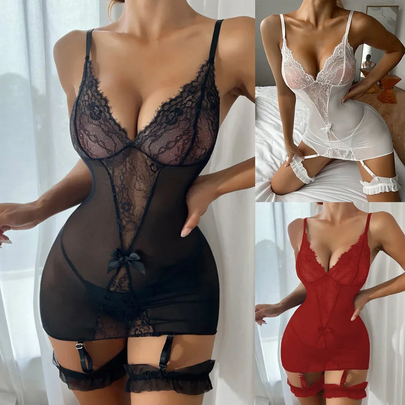 the SWEETEST FANTASY - Sexy Lingerie Women Slim Fitting Short Mini Skirt Club Wear Erotic Sling Sleeveless Underwear Lace Sexy Baby Doll Dress