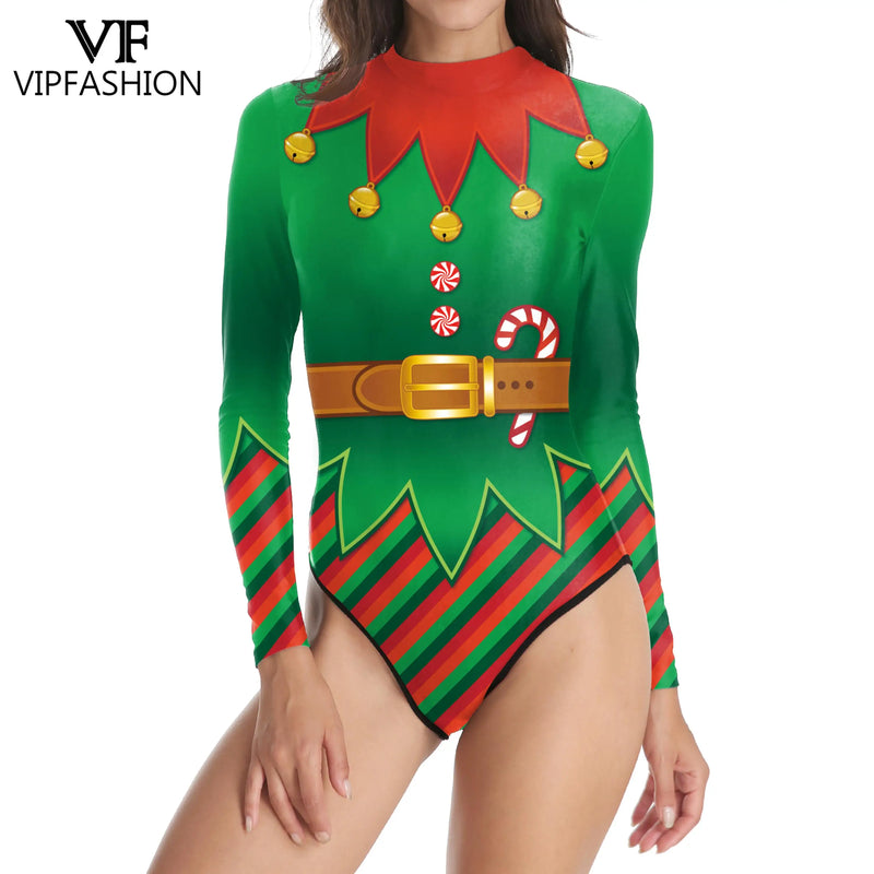 the SANTA/ELF ON THE SHELF - Christmas Elf Costume Santa Claus Bodysuit 3D Print Suit New Year Sexy Swimsuit Fancy Holiday Dress Up