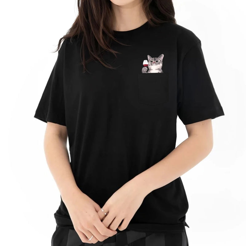 the POCKET CAT - Cat Middle Finger Casual Pocket Cotton T-Shirts