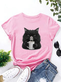 the GRUMPY COFFEE CAT - Cute Coffee Drinking Cat Short Sleeved O-Neck Casual T-Shirt for Women