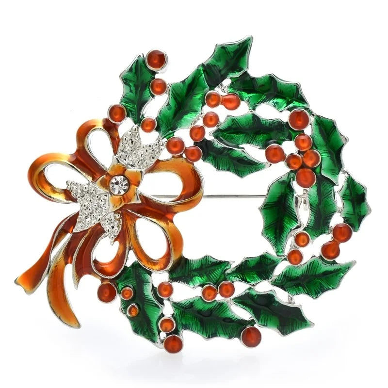 the WREATH - Christmas Wreath Brooches Enamel Rhinestone Beauty New Year Garland Flower Party Brooch Pin Gifts