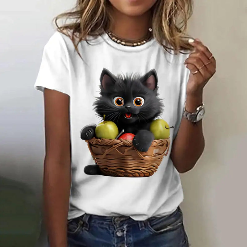 the GRUMPY CAT - Cat 3D Print Casual Short Sleeve Crew Neck Pullover Oversized Fashion Streetwear T-Shirts for Women