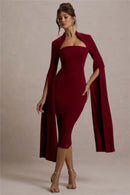 the MERLOT - Cape Long Sleeve Sexy Midi Dress for Women Autumn/Winter New Square Collar Back Slit Bodycon Club Party Long Dress