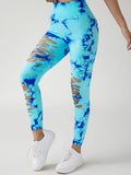 the SHREDDED LEGGINGS - Seamless Yoga Tie-Dye Skinny Hollow Out High Waist Scrunch Butt Sports Fitness Leggings