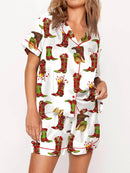 the COWGIRL CHRISTMAS - Silk Christmas Print Pajama Sets Satin Red Green Long Sleeve Shirt Long Pants Sleepwear Loungewear for Xmas Home