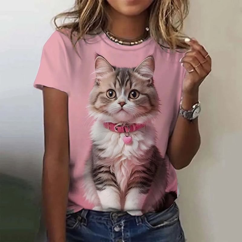 the CUTESY CAT - Cute Cat Pattern 3D Print Short Sleeve Casual Fashion Oversized T-Shirts