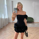 the SPICY SENORITA - Summer Fashion New Elegant Party Evening Dress for Women, Flower Sleeveless Off-Shoulder Sexy Pleated Rose Dress