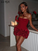 the MARIA - Sexy 3D Flowers Red Short Party Dress