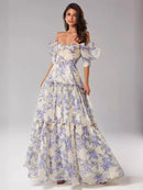 the BRIDGERTON - Spring/Summer Women's Off Shoulder Floral Long Dress, Fashion Long Dress European and American Women's Wear