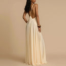 the CASTAWAY - Elegant V-Neck Sleeveless Long Dress Summer Sexy Lace Patchwork Solid Party Dress, Lady Fashion Height Waist Pleat Maxi Dress