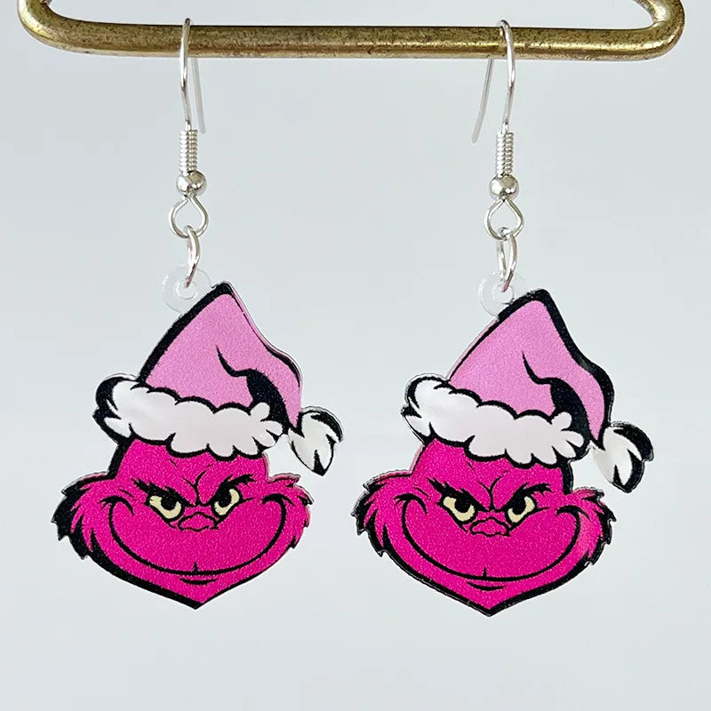 the PINK RETRO - Popular Pink Christmas Earrings Santa Claus Christmas Tree Lightning Retro Acrylic Earrings Christmas Decoration