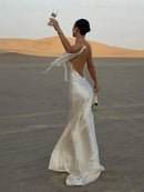 the BELLA - Sexy Mermaid Party Sling Backless Slim Hip Ruffle Hem Evening Dress