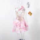 the FRENCH GIRL - Chic Floral Printed Mini Dress Backless Sleeveless Hem Stacking Dresses Sweet A-Line Party Club Clothing