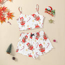 the SANTA SLEEPWEAR - Women's 2 Pieces Pajama Set Sleeveless Spaghetti Strap Christmas Print Cami Sleepwear Shorts Sets Girls Nightwear Home Clothes