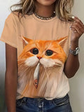 the COLORFUL CAT - 3D Cat Printed Short Sleeved Oversized Pullover T-Shirts for Women