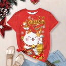 the LUCKY CAT - Lucky Cat Cartoon Print Fashion Casual Short Sleeve Oversized T-Shirts for Women