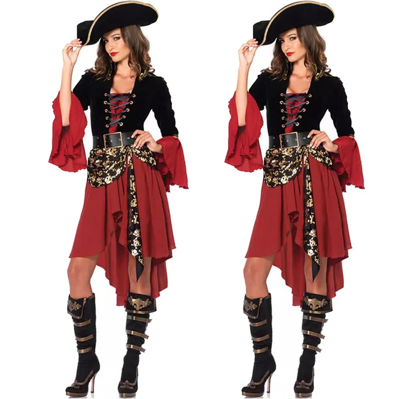 the PIRATE - Red Pirate Costume Women Pirate Captain Adult Female