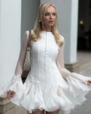 the EVENING ORCHID - Fashion Ruffles Edge Single Breasted Women's Dress, Fashion Long Lantern Sleeve High Waist Mini Dresses