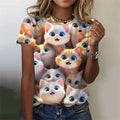 the CAT CROWD - 3D Printed Animal Cute Cat Pattern Short Sleeves Loose Crew Neck Oversized T-Shirts for Women