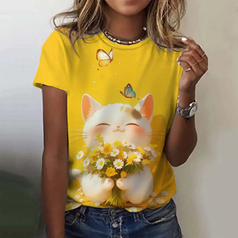 the CUTESY CAT - Cute Cat Pattern 3D Print Short Sleeve Casual Fashion Oversized T-Shirts