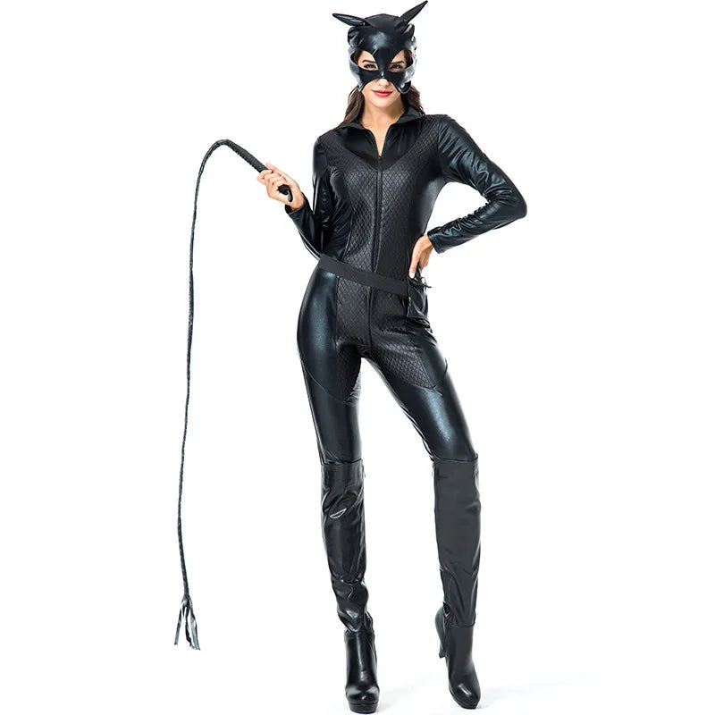 the BAD KITTY - Black PU Cat Costume for Halloween Adult Women