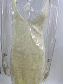 the LEMONELLO - Yellow Sequins Maxi Beach Dress, Women Sexy Backless Slim Party Fishtail Dress, Summer Mesh Patchwork Sheer Holiday Dress