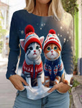 Fashion Christmas Women's Long Sleeved T-shirt Casual Christmas Cute Cat&Dog Holiday gifts Tops Harajuku Animal Women's Clothing