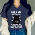 Women Funny Tshirts Graphic Piss Me Off Again We Play A Game Letter Shirts Cute Cat Shirt Short Sleeves Casual V-neck Tee Female