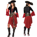 the PIRATE CAPTAIN - Red Pirate Costume Pirate Captain Adult Steampunk Dress Halloween Masquerade Pirate Dress with Hat Belt