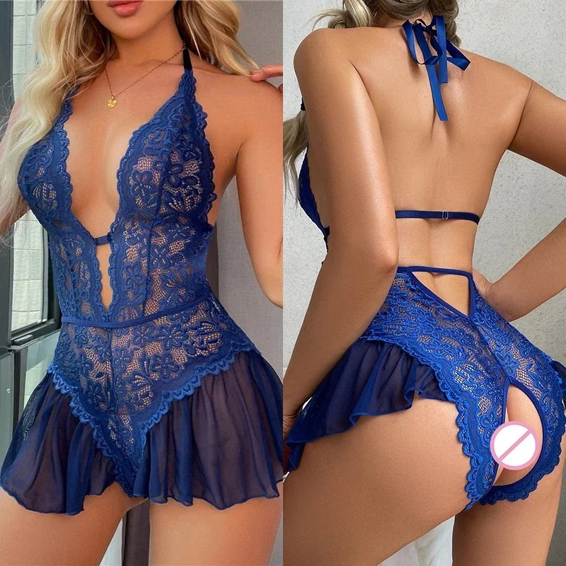 the TEMPTING TEDDY - Hot Erotic Sexy Lingerie Sexy Costume Wedding Erotic Underwear Open Crotch Bra Lace Women Babydoll Dress Women Sex Clothes