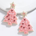 the PRETTY IN PINK COLLECTION - Pink Handmade Beaded Heart-Shaped Christmas Tree Earrings Suitable for Christmas Valentine's Day Wear