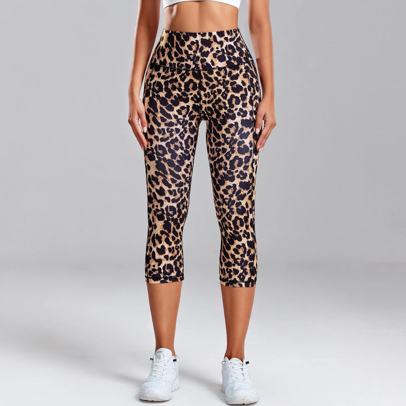 the CAPRI LEGGINGS - Leopard Yoga Pants Capris Cropped Leggings with Pocket Gym Sport Pants Camo Jogging Tights Female Fitness Clothes