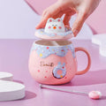 Cute Donut Ceramic Coffee Mug with 3D Animal Cat Lid and Stirrer, Kids Water Cup, Creative, Large Capacity, Gift for Girl, 400ml