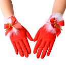 the SANTA GLOVES - 1 Pair Christmas Red Gloves Women Plush Bow Short Santa Claus Full Finger Gloves Stretch Mittens Fancy Dress Party Xmas Gloves