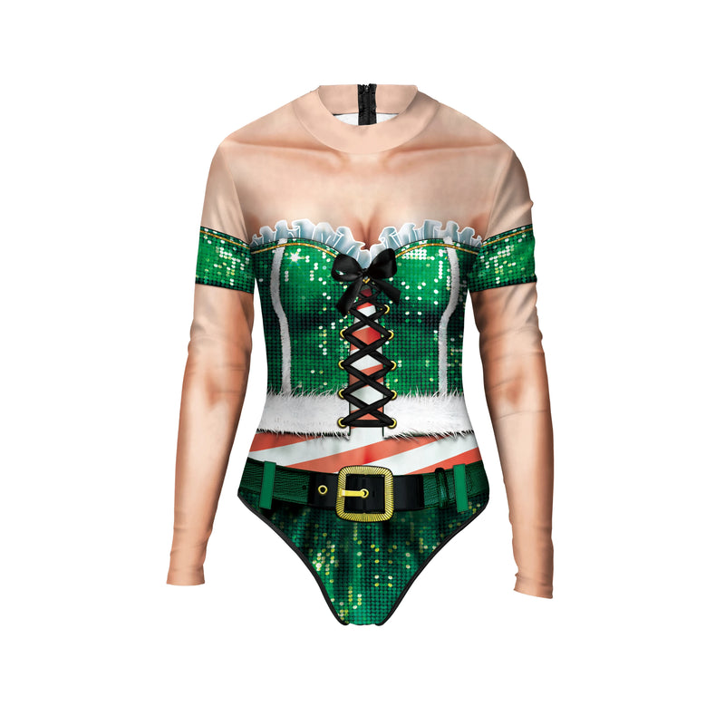 the SANTA/ELF ON THE SHELF - Christmas Elf Costume Santa Claus Bodysuit 3D Print Suit New Year Sexy Swimsuit Fancy Holiday Dress Up