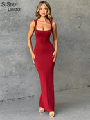 the MELONIA - Sexy Camisole Low Cut Sleeveless Ankle Long Dress