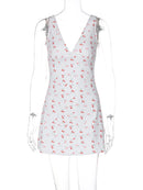 the ROSA - Cherry Print Backless Draped Sexy Bodycon Mini Dress