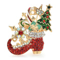 the SANTA'S SHOE - Gift Boot Brooches for Women Unisex Rhinestone Enamel Tree Christmas Brooch Pins Gifts