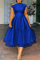 the STEPFORD WIFE - Plus Size Elegant A-Line Tulle Midi Dress for Women, Off the Shoulder Party Club Wedding Guest Prom Mid-Waist Dresses