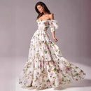 the BRIDGERTON - Spring/Summer Women's Off Shoulder Floral Long Dress, Fashion Long Dress European and American Women's Wear