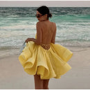 the BEACH BARBIE - Beach Backless Short Puffy Sling Dress, Women Sexy Lace Up Sleeveless A-Line Dresses, Summer Lady Vacation Seaside Solid Dress